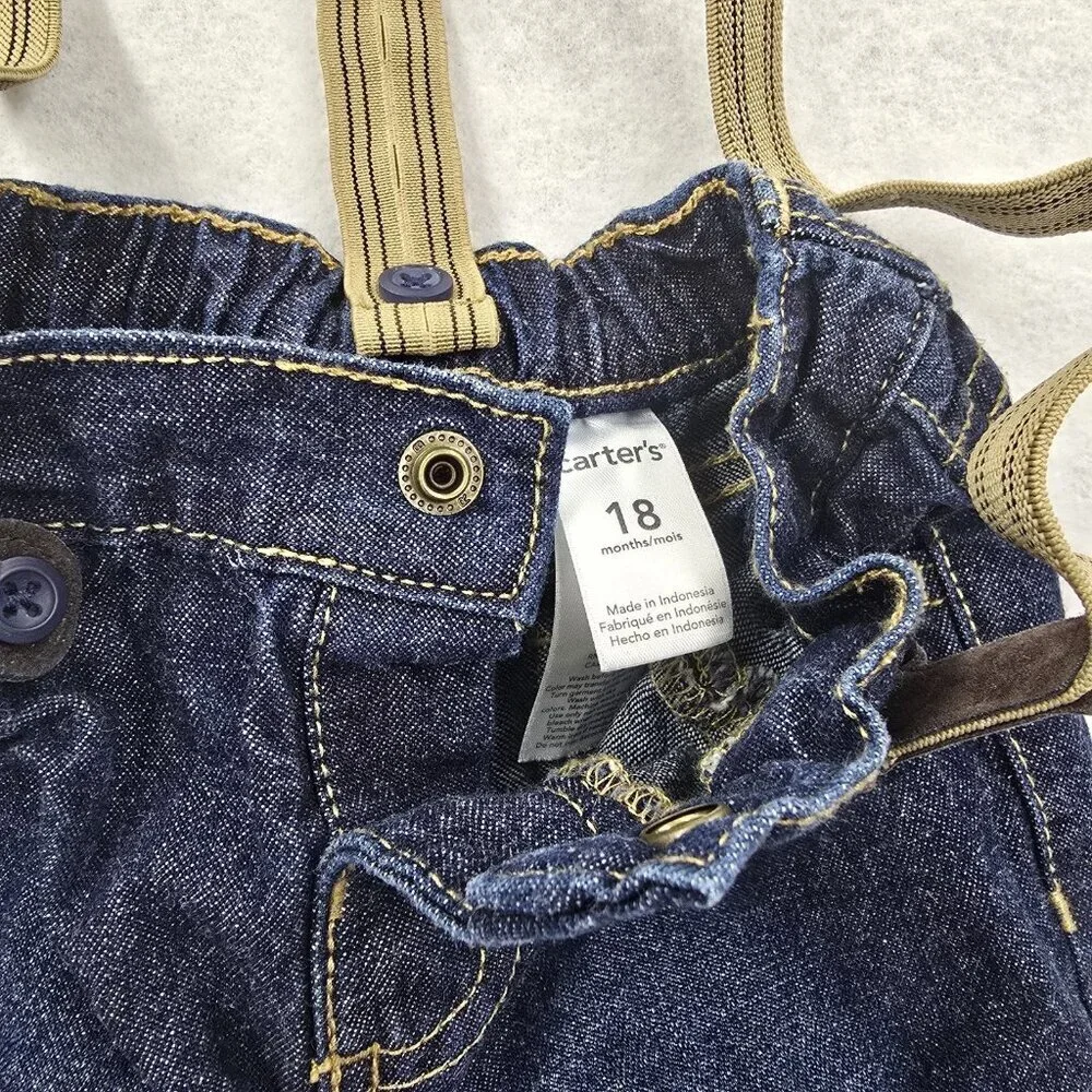 Carters Suspender Jeans Size 18 Month Blue Denim Adjustable Strap Family Photos
